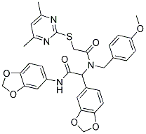 N,2-DI(BENZO[D][1,3]DIOXOL-5-YL)-2-(2-(4,6-DIMETHYLPYRIMIDIN-2-YLTHIO)-N-(4-METHOXYBENZYL)ACETAMIDO)ACETAMIDE 结构式