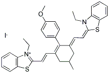 3-ETHYL-2-((E)-2-[3-((E)-2-[3-ETHYL-1,3-BENZOTHIAZOL-2(3H)-YLIDENE]ETHYLIDENE)-2-(4-METHOXYPHENYL)-5-METHYL-1-CYCLOHEXEN-1-YL]ETHENYL)-1,3-BENZOTHIAZOL-3-IUM IODIDE 结构式