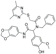 N-(BENZO[D][1,3]DIOXOL-5-YL)-2-(N-BENZYL-2-(4,6-DIMETHYLPYRIMIDIN-2-YLTHIO)ACETAMIDO)-2-(4-HYDROXY-3-METHOXYPHENYL)ACETAMIDE 结构式