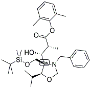 3-[(4S,5S)-N-BENZYL-4-(T-BUTYLDIMETHYLSILYLOXYMETHYL)-5-ISOPROPYLOXAZOLIDIN-4-YL]-(2R,3R)-3-HYDROXY-2-METHYLPROPIONIC ACID, 2,6-DIMETHYLPHENYL ESTER 结构式