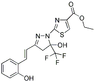 Ethyl 2-[5-hydroxy-3-[(E)-2-(2-hydroxyphenyl)vinyl]-5-(trifluoromethyl)-4,5-dihydro-1H-pyrazol-1-yl]-1,3-thiazole-4-carboxylate 结构式