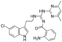 (E)-2-Amino-N-((2-(5-chloro-1H-indol-3-yl)ethylamino)(4,6-dimethylpyrimidin-2-ylamino)methylene)benzamide 结构式