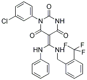(Z)-1-(3-CHLOROPHENYL)-5-((PHENYLAMINO)(2-(TRIFLUOROMETHYL)BENZYLAMINO)METHYLENE)PYRIMIDINE-2,4,6(1H,3H,5H)-TRIONE 结构式
