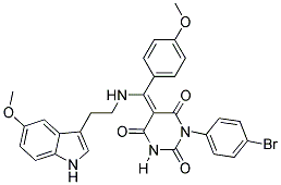 (E)-1-(4-Bromophenyl)-5-((2-(5-methoxy-1H-indol-3-yl)ethylamino)(4-methoxyphenyl)methylene)pyrimidine-2,4,6(1H,3H,5H)-trione 结构式