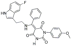 5-[(E)-{[2-(5-FLUORO-1H-INDOL-3-YL)ETHYL]AMINO}(PHENYL)METHYLIDENE]-1-(4-METHOXYPHENYL)-2,4,6(1H,3H,5H)-PYRIMIDINETRIONE 结构式