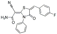 (2E)-2-Cyano-2-[(5E)-5-(4-fluorobenzylidene)-4-oxo-3-phenyl-1,3-thiazolidin-2-ylidene]acetamide 结构式