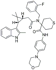 4-(2-((1R,3S)-2,2-DIMETHYL-3-(2-METHYL-1H-INDOL-3-YL)CYCLOPROPYL)-N-(2-FLUOROBENZYL)ACETAMIDO)-N-(4-MORPHOLINOPHENYL)-TETRAHYDRO-2H-THIOPYRAN-4-CARBOXAMIDE 结构式