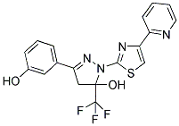 3-(3-Hydroxyphenyl)-1-(4-pyridin-2-yl-1,3-thiazol-2-yl)-5-(trifluoromethyl)-4,5-dihydro-1H-pyrazol-5-ol 结构式