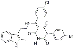(E)-1-(4-BROMOPHENYL)-5-((4-CHLOROPHENYL)(2-(2-METHYL-1H-INDOL-3-YL)ETHYLAMINO)METHYLENE)PYRIMIDINE-2,4,6(1H,3H,5H)-TRIONE 结构式