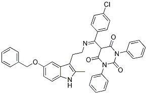 (E)-5-((2-(5-(BENZYLOXY)-2-METHYL-1H-INDOL-3-YL)ETHYLIMINO)(4-CHLOROPHENYL)METHYL)-1,3-DIPHENYLPYRIMIDINE-2,4,6(1H,3H,5H)-TRIONE 结构式