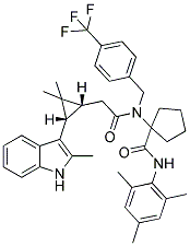 1-(2-((1R,3S)-2,2-DIMETHYL-3-(2-METHYL-1H-INDOL-3-YL)CYCLOPROPYL)-N-(4-(TRIFLUOROMETHYL)BENZYL)ACETAMIDO)-N-MESITYLCYCLOPENTANECARBOXAMIDE 结构式