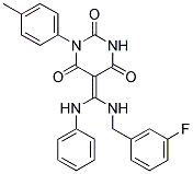 5-{(Z)-ANILINO[(3-FLUOROBENZYL)AMINO]METHYLIDENE}-1-(4-METHYLPHENYL)-2,4,6(1H,3H)-PYRIMIDINETRIONE 结构式