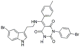 (E)-5-((2-(5-BROMO-1H-INDOL-3-YL)ETHYLAMINO)(P-TOLYL)METHYLENE)-1-(4-BROMOPHENYL)PYRIMIDINE-2,4,6(1H,3H,5H)-TRIONE 结构式