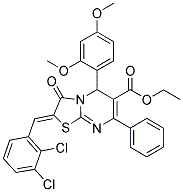 (Z)-Ethyl 2-(2,3-dichlorobenzylidene)-5-(2,4-dimethoxyphenyl)-3-oxo-7-phenyl-3,5-dihydro-2H-thiazolo[3,2-a]pyrimidine-6-carboxylate 结构式