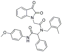 2-(2,3-DIOXOINDOLIN-1-YL)-N-(2-(4-METHOXYPHENYLAMINO)-2-OXO-1-PHENYLETHYL)-N-(2-METHYLBENZYL)ACETAMIDE 结构式