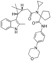 1-(N-CYCLOPROPYL-2-((1R,3S)-2,2-DIMETHYL-3-(2-METHYL-1H-INDOL-3-YL)CYCLOPROPYL)ACETAMIDO)-N-(4-MORPHOLINOPHENYL)CYCLOPENTANECARBOXAMIDE 结构式
