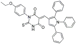 (E)-1-(4-ETHOXYPHENYL)-2-THIOXO-5-((1,2,5-TRIPHENYL-1H-PYRROL-3-YL)METHYLENE)-DIHYDROPYRIMIDINE-4,6(1H,5H)-DIONE 结构式