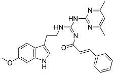 (E)-N-((4,6-DIMETHYLPYRIMIDIN-2-YLAMINO)(2-(6-METHOXY-1H-INDOL-3-YL)ETHYLAMINO)METHYLENE)CINNAMAMIDE 结构式