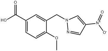 4-甲氧基-3-((4-硝基-1H-吡唑-1-基)甲基)苯甲酸 结构式