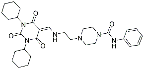 4-(2-((1,3-DICYCLOHEXYL-2,4,6-TRIOXO-TETRAHYDROPYRIMIDIN-5(6H)-YLIDENE)METHYLAMINO)ETHYL)-N-PHENYLPIPERAZINE-1-CARBOXAMIDE 结构式