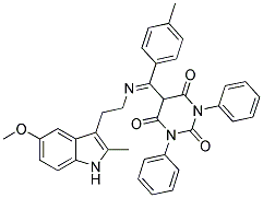 (E)-5-((2-(5-METHOXY-2-METHYL-1H-INDOL-3-YL)ETHYLIMINO)(P-TOLYL)METHYL)-1,3-DIPHENYLPYRIMIDINE-2,4,6(1H,3H,5H)-TRIONE 结构式