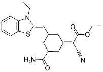 ETHYL (2Z)-(5-(AMINOCARBONYL)-3-[(Z)-(3-ETHYL-1,3-BENZOTHIAZOL-2(3H)-YLIDENE)METHYL]CYCLOHEX-2-EN-1-YLIDENE)(CYANO)ACETATE 结构式