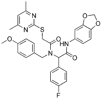 N-(BENZO[D][1,3]DIOXOL-5-YL)-2-(2-(4,6-DIMETHYLPYRIMIDIN-2-YLTHIO)-N-(4-METHOXYBENZYL)ACETAMIDO)-2-(4-FLUOROPHENYL)ACETAMIDE 结构式