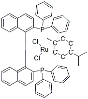 CHLORO[(R)-(+)-2,2'-BIS(DIPHENYLPHOSPHINO)-1,1'BINAPHTYL](P-CYMENE)RUTHENIUM(II) CHLORIDE 结构式
