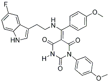 (E)-5-((2-(5-Fluoro-1H-indol-3-yl)ethylamino)(4-methoxyphenyl)methylene)-1-(4-methoxyphenyl)pyrimidine-2,4,6(1H,3H,5H)-trione 结构式