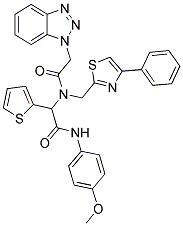 2-(2-(1H-Benzo[d][1,2,3]triazol-1-yl)-N-((4-phenylthiazol-2-yl)methyl)acetamido)-N-(4-methoxyphenyl)-2-(thiophen-2-yl)acetamide 结构式