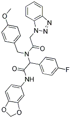 2-(2-(1H-Benzo[d][1,2,3]triazol-1-yl)-N-(4-methoxybenzyl)acetamido)-N-(benzo[d][1,3]dioxol-5-yl)-2-(4-fluorophenyl)acetamide 结构式