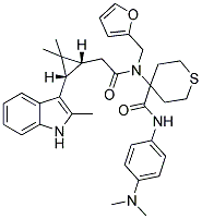 4-(2-((1R,3S)-2,2-DIMETHYL-3-(2-METHYL-1H-INDOL-3-YL)CYCLOPROPYL)-N-(FURAN-2-YLMETHYL)ACETAMIDO)-N-(4-(DIMETHYLAMINO)PHENYL)-TETRAHYDRO-2H-THIOPYRAN-4-CARBOXAMIDE 结构式