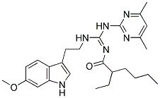 (E)-N-((4,6-DIMETHYLPYRIMIDIN-2-YLAMINO)(2-(6-METHOXY-1H-INDOL-3-YL)ETHYLAMINO)METHYLENE)-2-ETHYLHEXANAMIDE 结构式