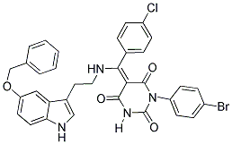 (E)-5-((2-(5-(BENZYLOXY)-1H-INDOL-3-YL)ETHYLAMINO)(4-CHLOROPHENYL)METHYLENE)-1-(4-BROMOPHENYL)PYRIMIDINE-2,4,6(1H,3H,5H)-TRIONE 结构式