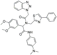 2-(2-(1H-BENZO[D][1,2,3]TRIAZOL-1-YL)-N-((4-PHENYLTHIAZOL-2-YL)METHYL)ACETAMIDO)-2-(3,4-DIMETHOXYPHENYL)-N-(4-(DIMETHYLAMINO)PHENYL)ACETAMIDE 结构式