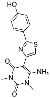 6-AMINO-5-[2-(4-HYDROXYPHENYL)-1,3-THIAZOL-4-YL]-1,3-DIMETHYLPYRIMIDINE-2,4(1H,3H)-DIONE 结构式