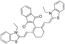 2-(2-[(E)-2-(3-Ethyl-1,3-benzothiazol-3-ium-2-yl)ethenyl]-6-((E)-2-[3-ethyl-1,3-benzothiazol-2(3H)-ylidene]ethylidene)-1-cyclohexen-1-yl)-1-oxo-1H-inden-3-olate 结构式