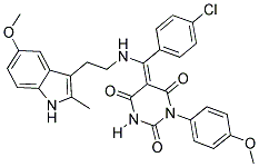 (E)-5-((4-CHLOROPHENYL)(2-(5-METHOXY-2-METHYL-1H-INDOL-3-YL)ETHYLAMINO)METHYLENE)-1-(4-METHOXYPHENYL)PYRIMIDINE-2,4,6(1H,3H,5H)-TRIONE 结构式