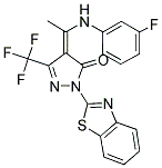 (4Z)-2-(1,3-BENZOTHIAZOL-2-YL)-4-{1-[(3-FLUOROPHENYL)AMINO]ETHYLIDENE}-5-(TRIFLUOROMETHYL)-2,4-DIHYDRO-3H-PYRAZOL-3-ONE 结构式