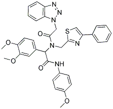 2-(2-(1H-BENZO[D][1,2,3]TRIAZOL-1-YL)-N-((4-PHENYLTHIAZOL-2-YL)METHYL)ACETAMIDO)-2-(3,4-DIMETHOXYPHENYL)-N-(4-METHOXYPHENYL)ACETAMIDE 结构式