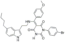 (E)-1-(4-BROMOPHENYL)-5-((2-(5-BUTYL-1H-INDOL-3-YL)ETHYLAMINO)(4-METHOXYPHENYL)METHYLENE)PYRIMIDINE-2,4,6(1H,3H,5H)-TRIONE 结构式