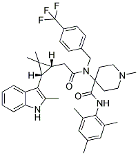 4-(2-((1R,3S)-2,2-DIMETHYL-3-(2-METHYL-1H-INDOL-3-YL)CYCLOPROPYL)-N-(4-(TRIFLUOROMETHYL)BENZYL)ACETAMIDO)-N-MESITYL-1-METHYLPIPERIDINE-4-CARBOXAMIDE 结构式