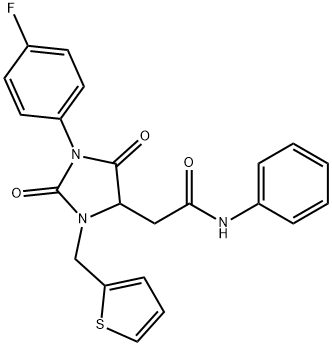 2-(1-(4-FLUOROPHENYL)-2,5-DIOXO-3-(THIOPHEN-2-YLMETHYL)IMIDAZOLIDIN-4-YL)-N-PHENYLACETAMIDE 结构式