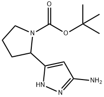 2-(5-氨基-1H-吡唑-3-基)吡咯烷-1-羧酸叔丁酯 结构式