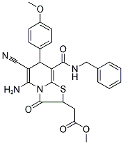 METHYL 2-(5-AMINO-8-(BENZYLCARBAMOYL)-6-CYANO-7-(4-METHOXYPHENYL)-3-OXO-3,7-DIHYDRO-2H-THIAZOLO[3,2-A]PYRIDIN-2-YL)ACETATE 结构式