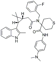 4-(2-((1R,3S)-2,2-DIMETHYL-3-(2-METHYL-1H-INDOL-3-YL)CYCLOPROPYL)-N-(2-FLUOROBENZYL)ACETAMIDO)-N-(4-(DIMETHYLAMINO)PHENYL)-TETRAHYDRO-2H-THIOPYRAN-4-CARBOXAMIDE 结构式