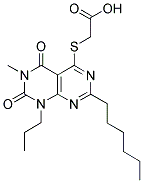 (2-HEXYL-6-METHYL-5,7-DIOXO-8-PROPYL-5,6,7,8-TERAHYDRO-PYRIMIDO[4,5-D]PYRIMIDIN-4-YLSULFANYL)-CETIC ACID 结构式