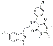 5-((4-CHLOROPHENYL){[2-(5-METHOXY-1H-INDOL-3-YL)ETHYL]IMINO}METHYL)-1,3-DIMETHYL-2,4,6(1H,3H,5H)-PYRIMIDINETRIONE 结构式