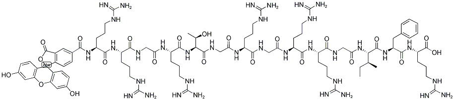 5-FAM-ARG-ARG-GLY-ARG-THR-GLY-ARG-GLY-ARG-ARG-GLY-ILE-PHE-ARG-OH 结构式