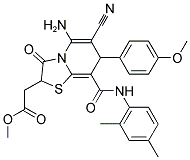 METHYL 2-(5-AMINO-6-CYANO-8-(2,4-DIMETHYLPHENYLCARBAMOYL)-7-(4-METHOXYPHENYL)-3-OXO-3,7-DIHYDRO-2H-THIAZOLO[3,2-A]PYRIDIN-2-YL)ACETATE 结构式